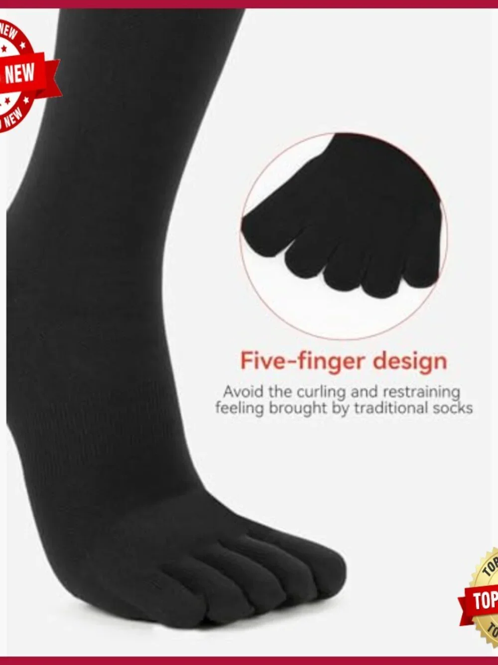 3 Pairs Knee High Toe Socks with Separate Toe Design
